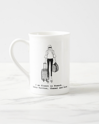 2 "Fluent In French" Bone China Mugs