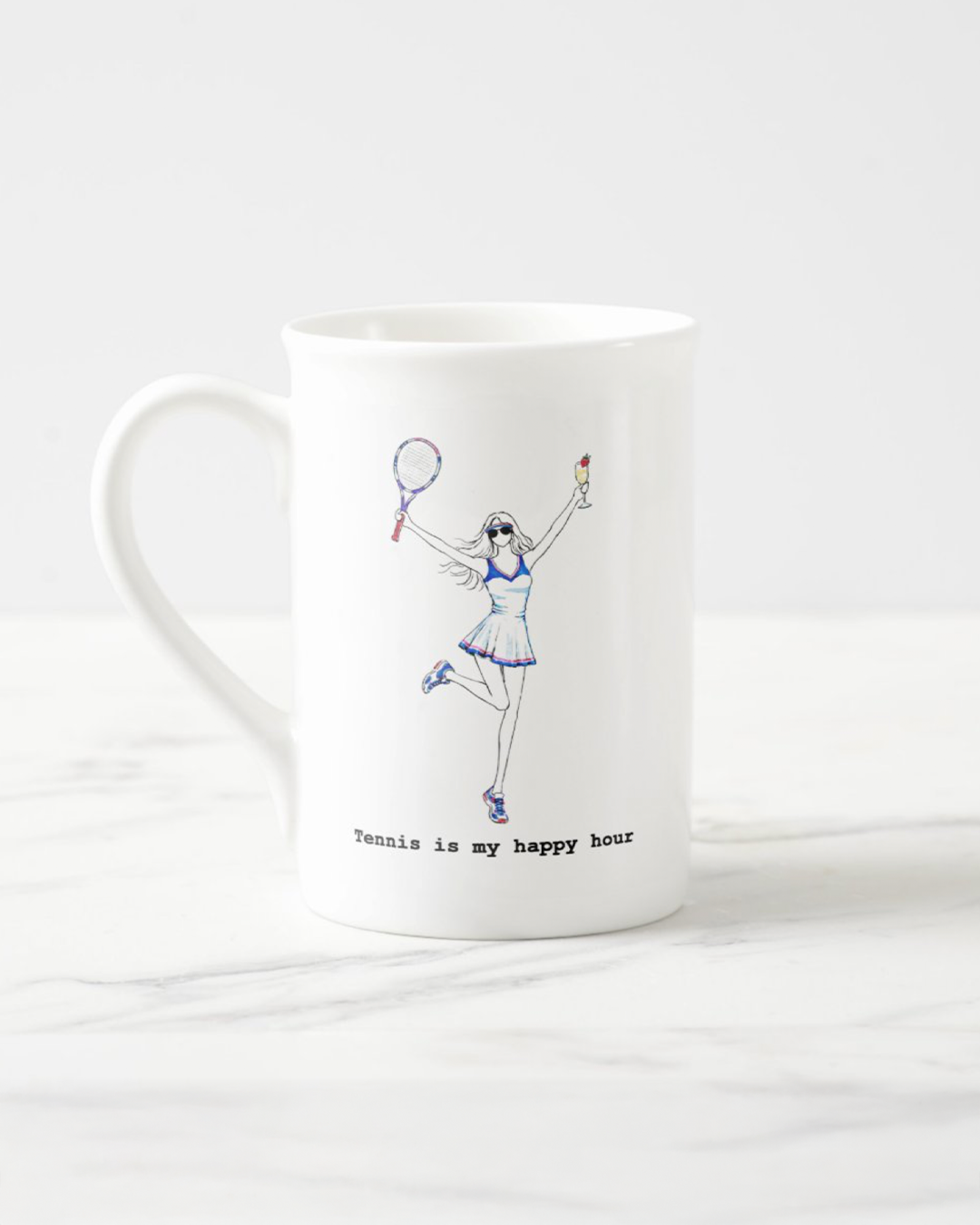 "Tennis Is My Happy Hour" Bone China Mug