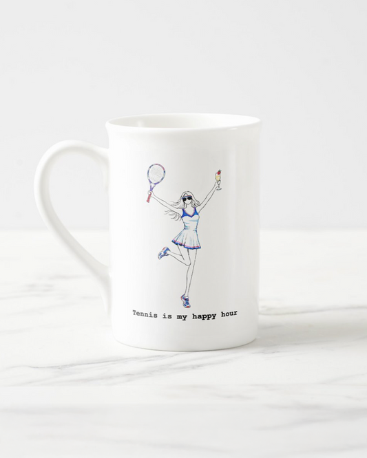 "Tennis Is My Happy Hour" Bone China Mug