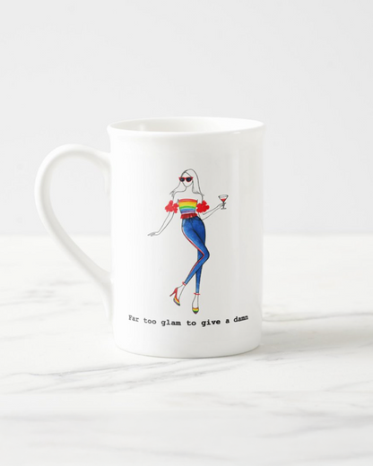 2 "Far Too Glam To Give A Damn" Bone China Mugs