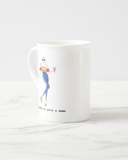 2 "Far Too Glam To Give A Damn" Bone China Mugs