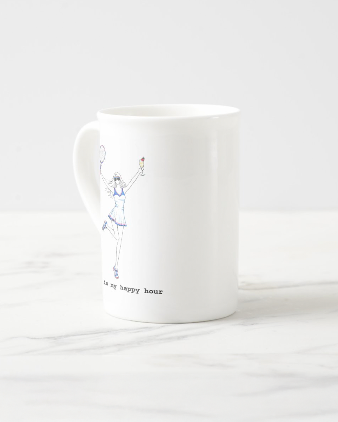 "Tennis Is My Happy Hour" Bone China Mug