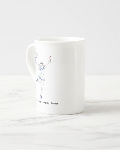 "Tennis Is My Happy Hour" Bone China Mug