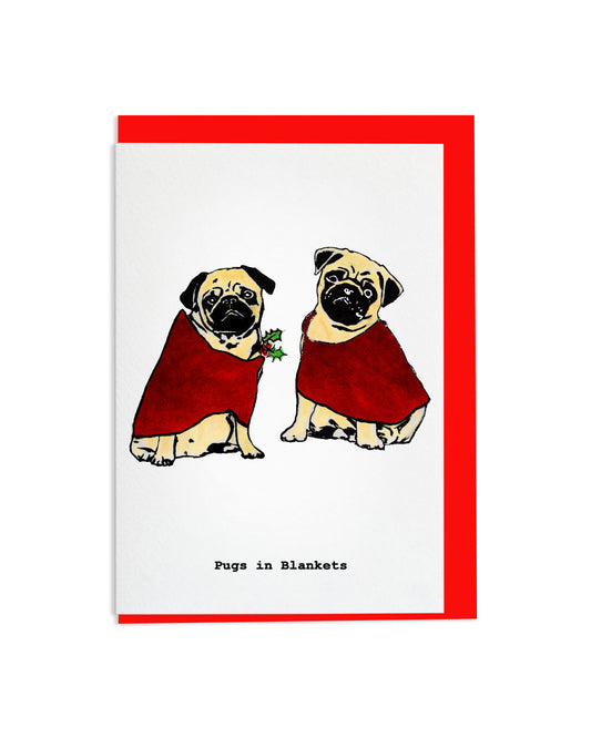 6 "Pugs In Blankets" Greetings Cards