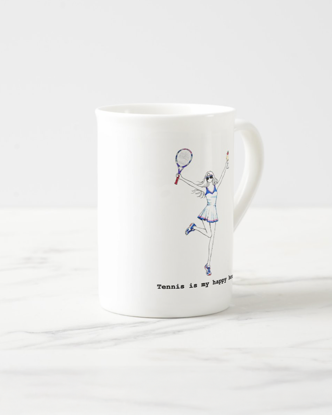 "Tennis Is My Happy Hour" Bone China Mug