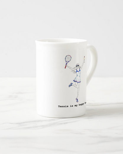 "Tennis Is My Happy Hour" Bone China Mug