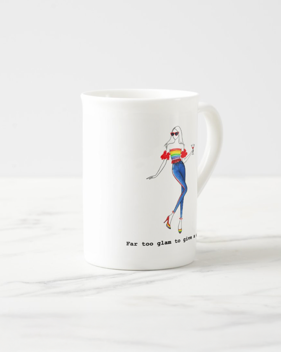 2 "Far Too Glam To Give A Damn" Bone China Mugs