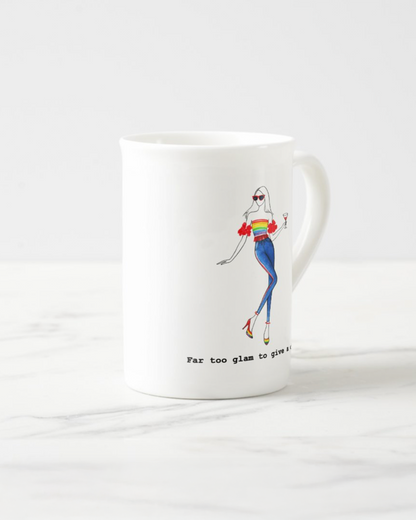 2 "Far Too Glam To Give A Damn" Bone China Mugs