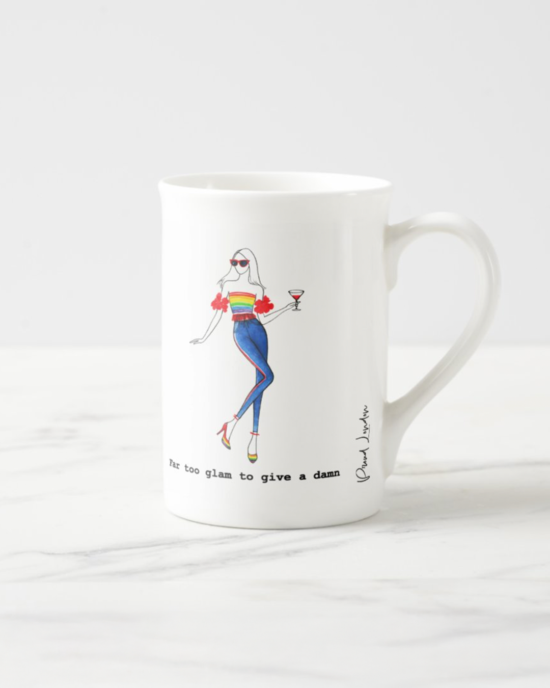 2 "Far Too Glam To Give A Damn" Bone China Mugs