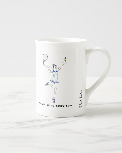 "Tennis Is My Happy Hour" Bone China Mug