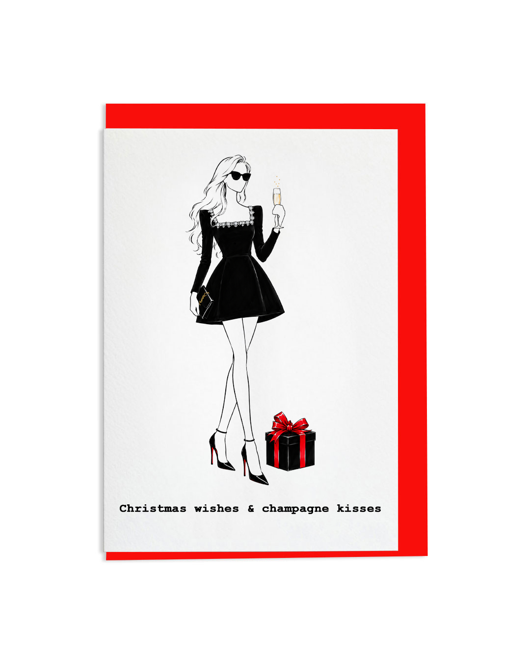 "Christmas Wishes & Champagne Kisses" A6 Greetings Card