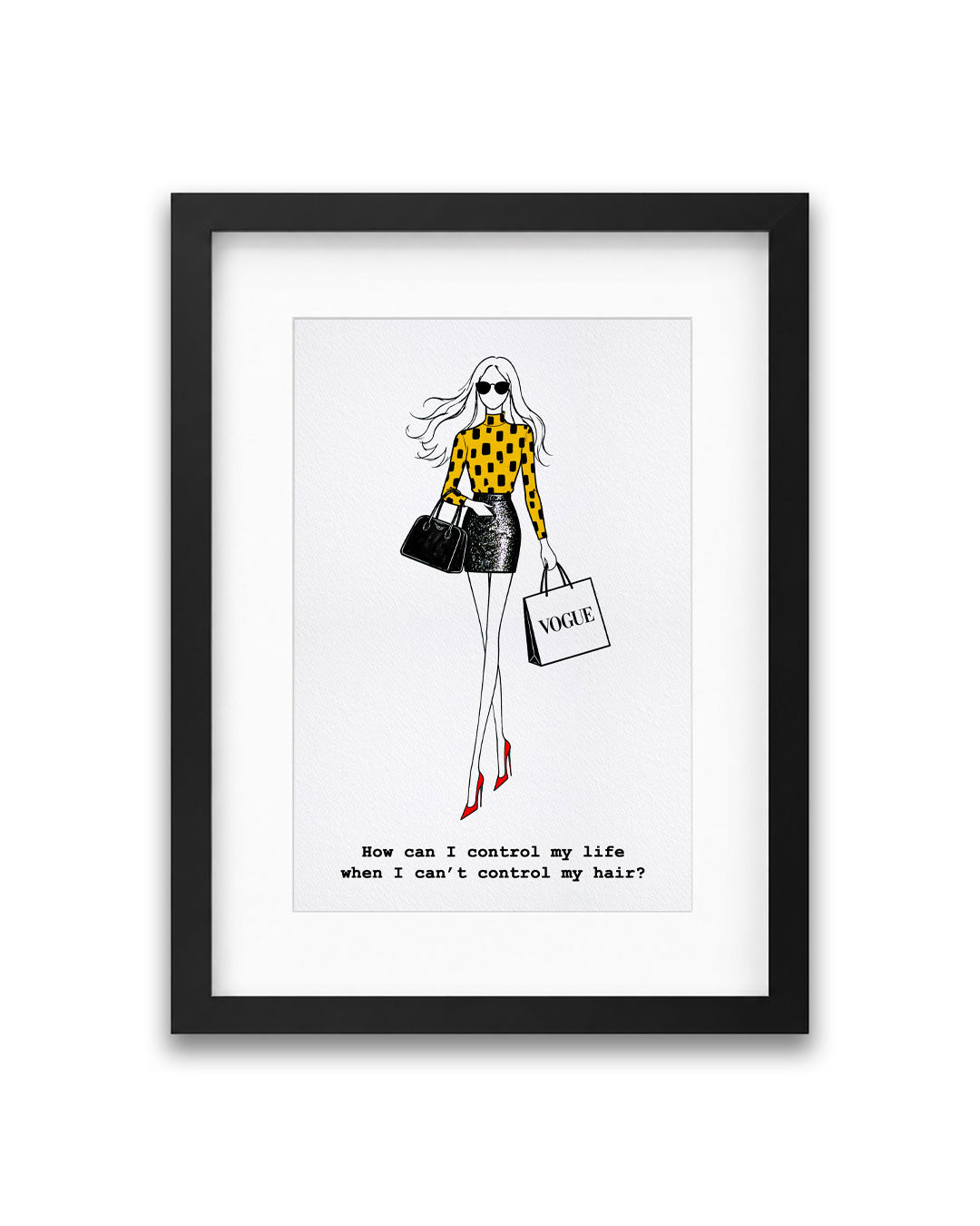 "Can't Control My Hair" Framed A4 Print