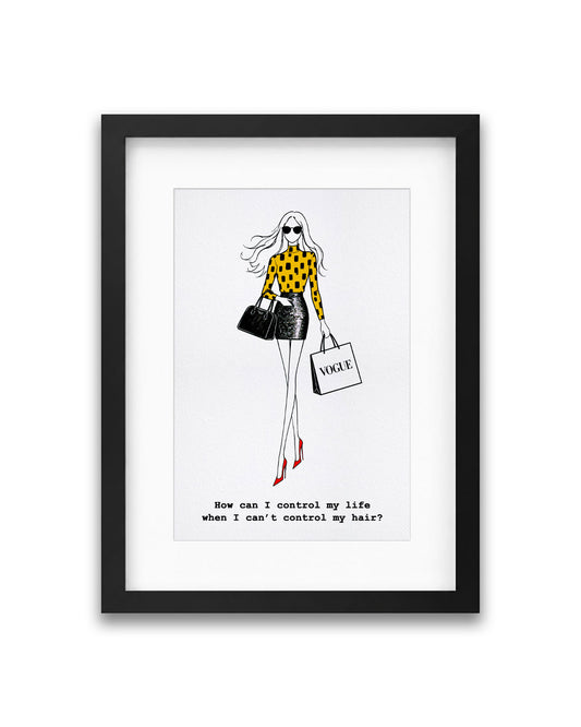 "Can't Control My Hair" Framed A4 Print