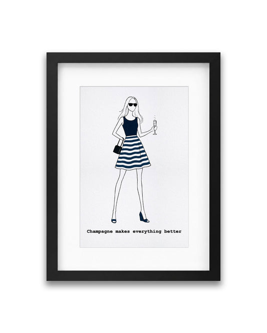 "Champagne Makes Everything Better" Framed A4 Print