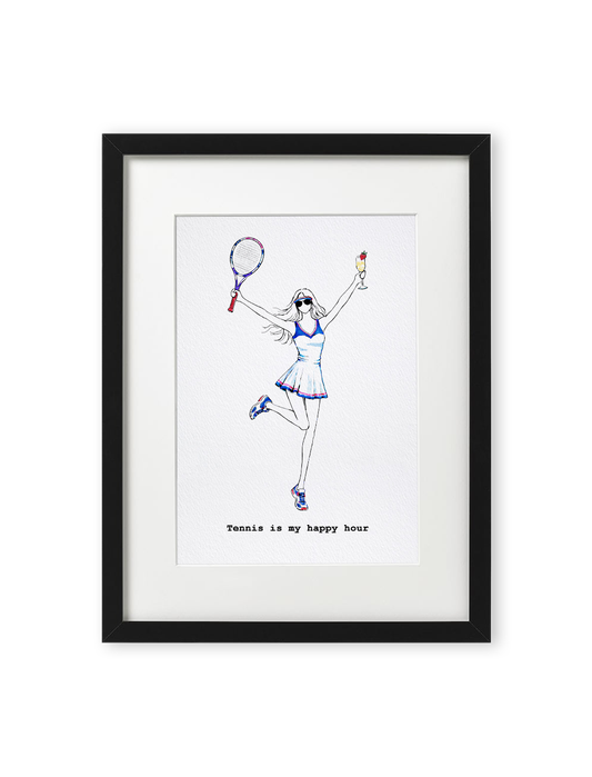 "Tennis Is My Happy Hour" Framed A4 Print